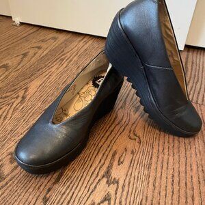 FLY LONDON, Blue/gray leather wedge shoes, womens size 10 or 41